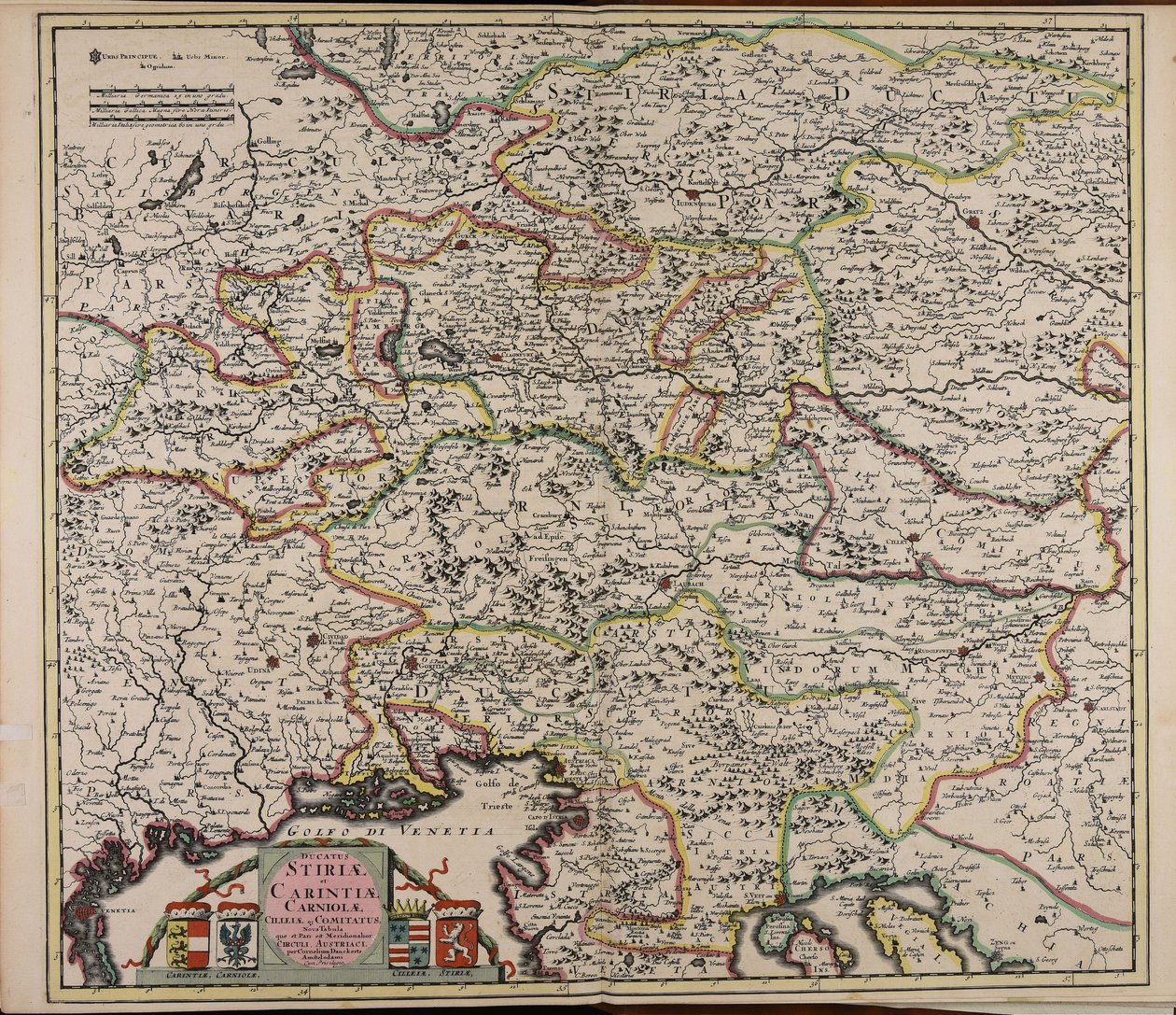 Ducatus Stiriae et Carintiae Carniolae Cilleiae que comitatus nova tabula que et pars est meridionalior circuli Austriaci af Cornelis Danckerts