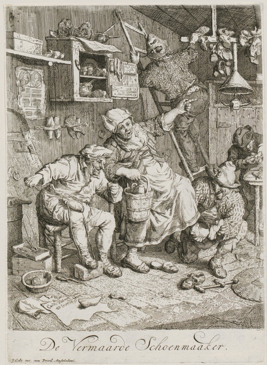 Berømt skomager, blad 3 i en serie på tre genrescener af Cornelis Dusart