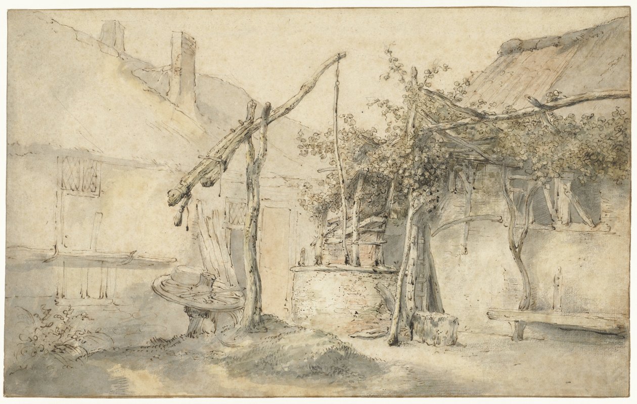Bondegård med Brønd Gårdhave med brønd af Cornelis Dusart