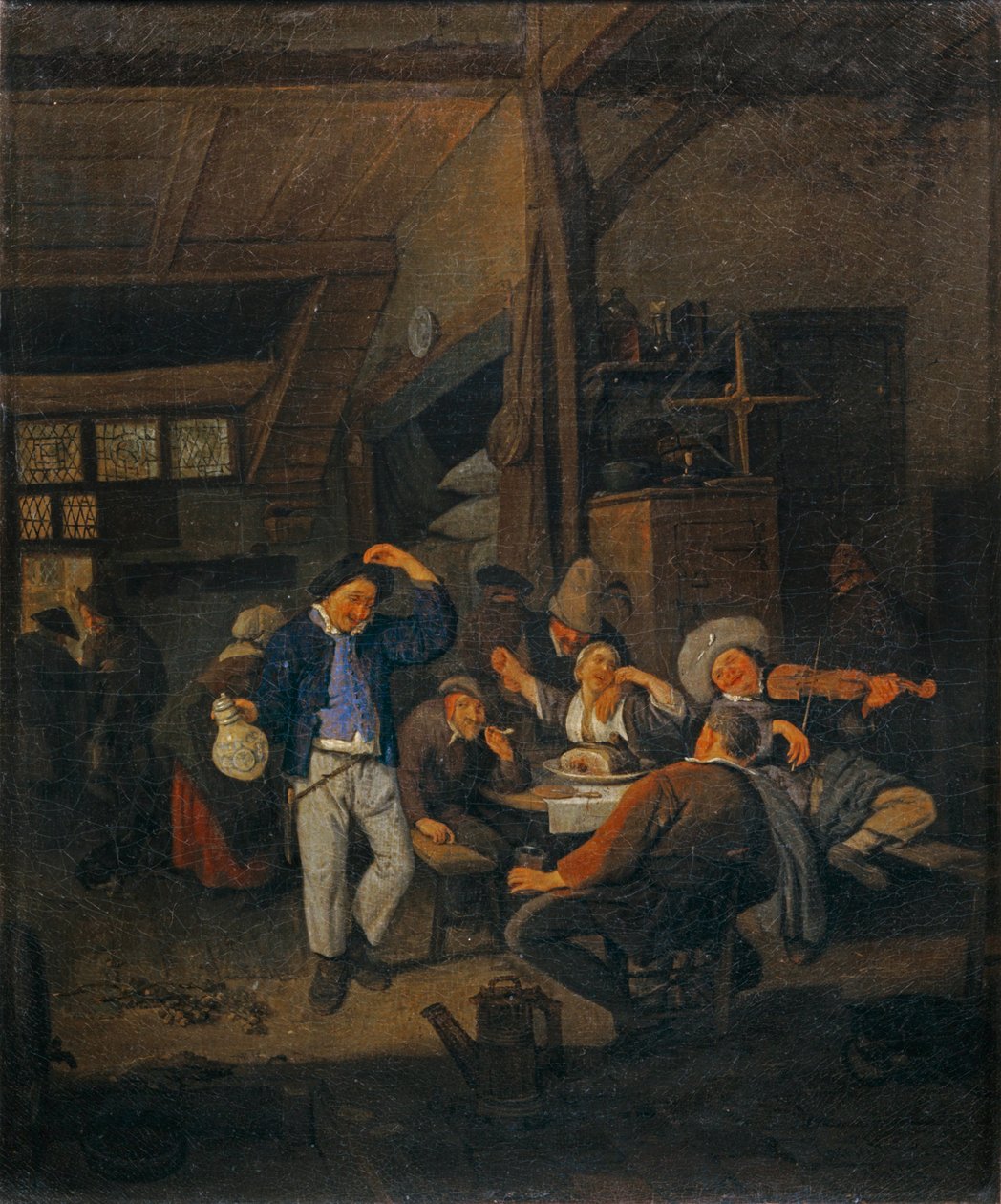 Interieur de cabaret: le danseur au pichet - Interiør af et værtshus: danseren med en kande ... af Cornelis Dusart