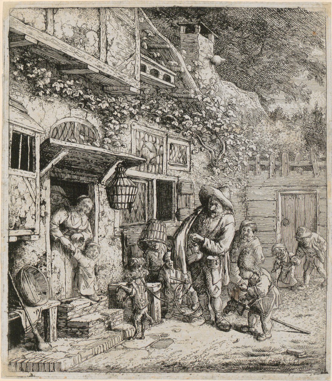 Lyraspiller med sin dansende hund af Cornelis Dusart