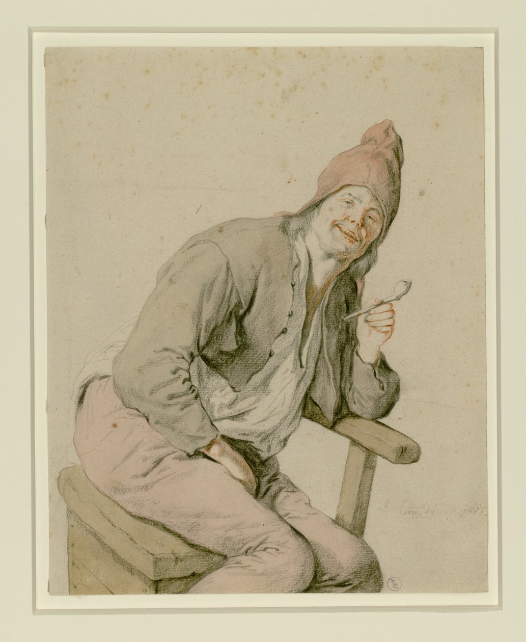 Siddende bonde med en pibe i hånden af Cornelis Dusart