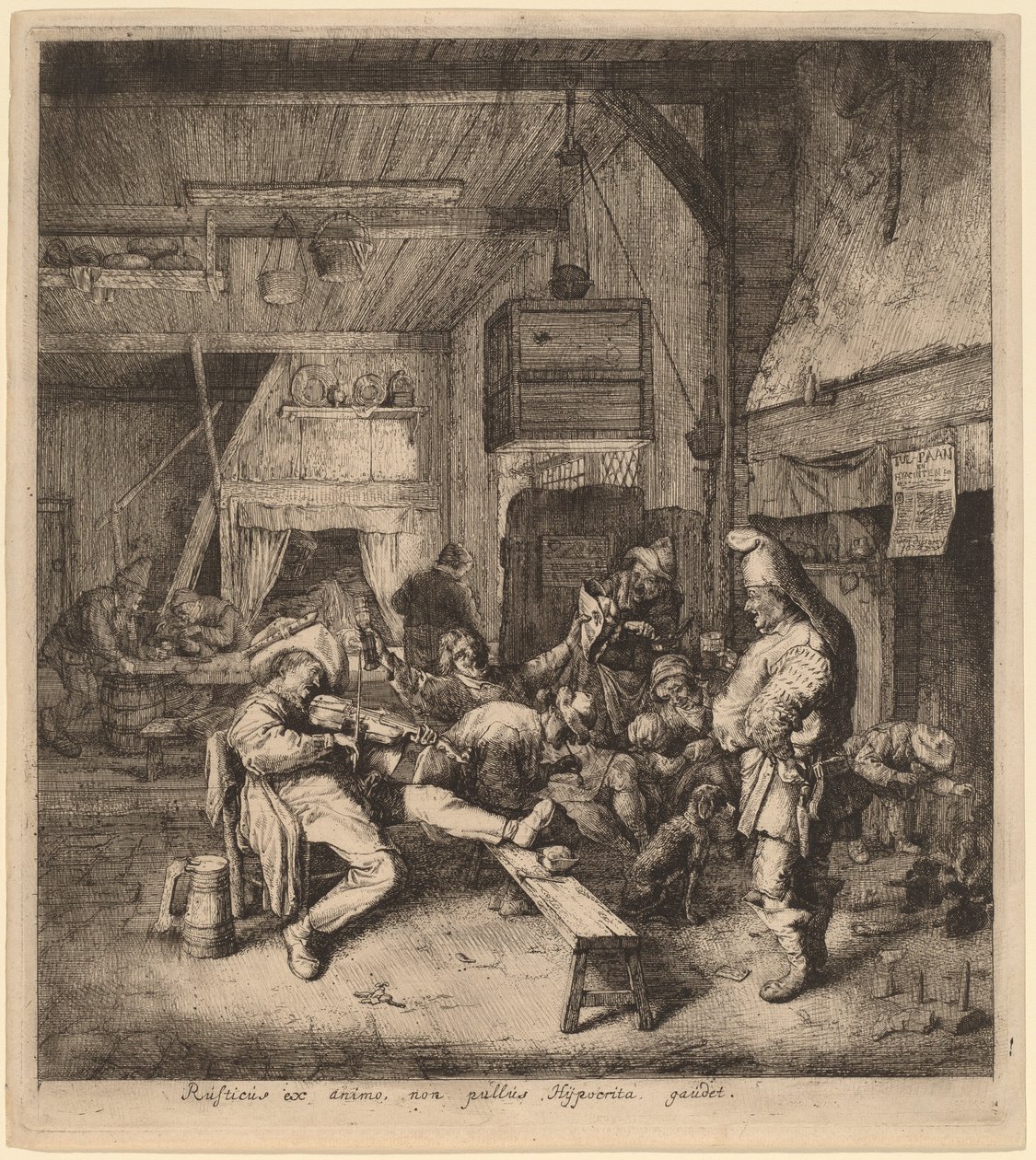 Violinspiller siddende i et værtshus af Cornelis Dusart