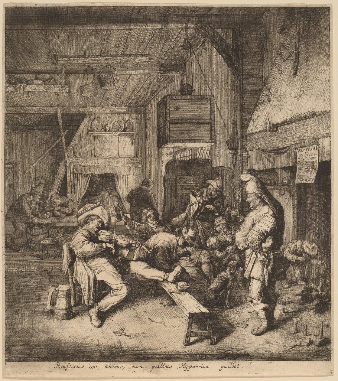 Violinspiller siddende i et værtshus af Cornelis Dusart