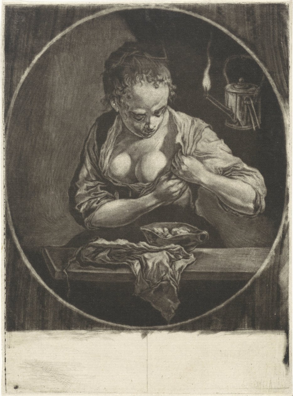Kvinde, der luser sig af Cornelis Dusart