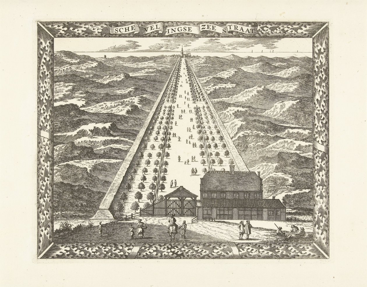 Udsigt over Scheveningen Zeestraat (Scheveningseweg) Schevelingse Stræde (titel på objekt) af Cornelis Elandts