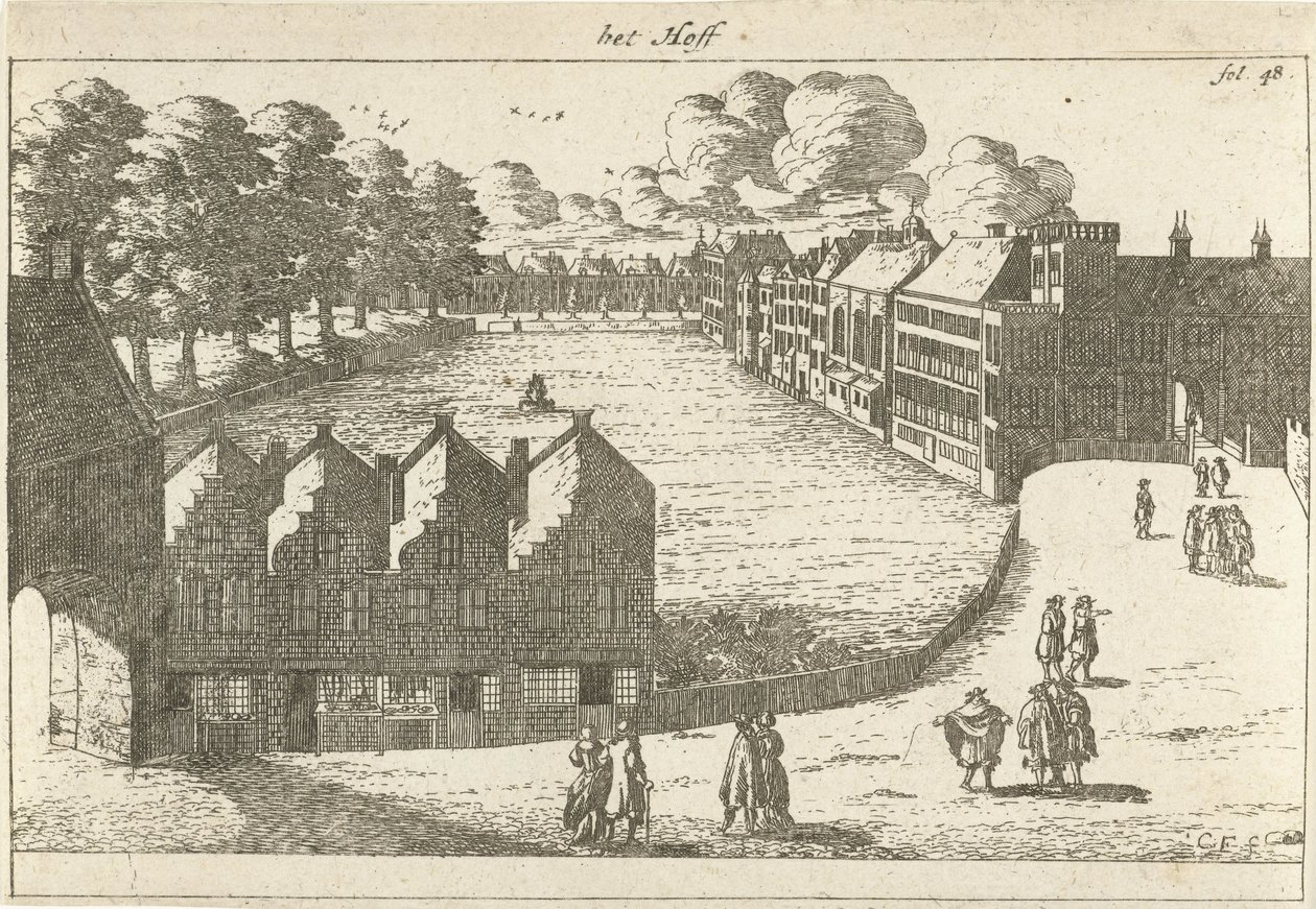 Udsigt over Buitenhof the Hoff (titel på objekt) af Cornelis Elandts