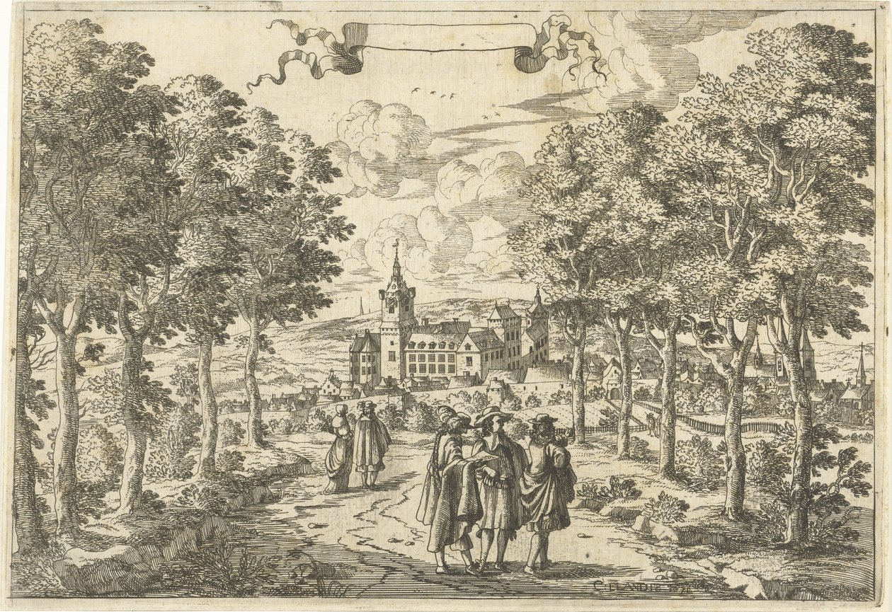 Vandrere og et slot af Cornelis Elandts