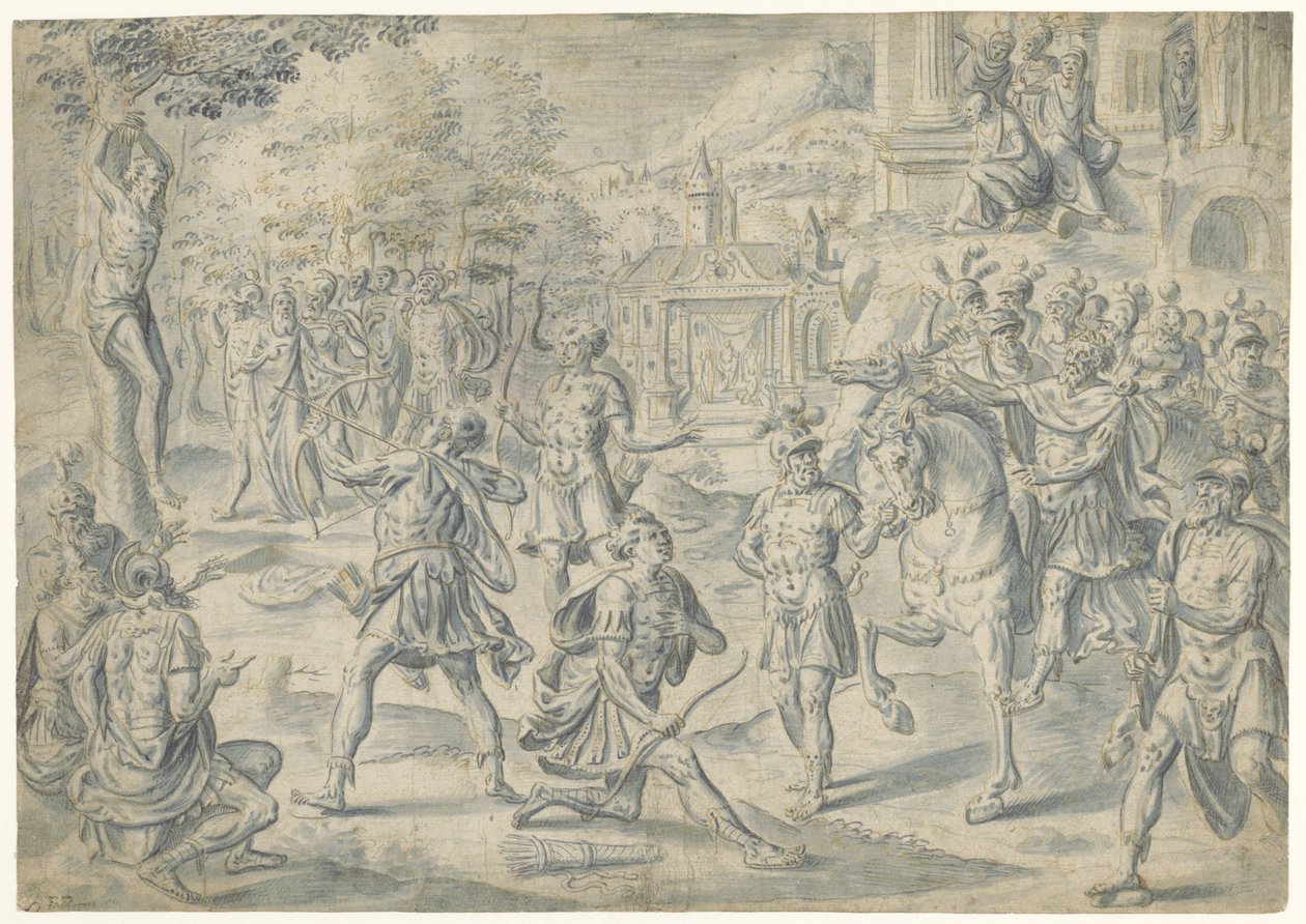 Skyder mod fars lig af Cornelis Floris (II) (circle of)