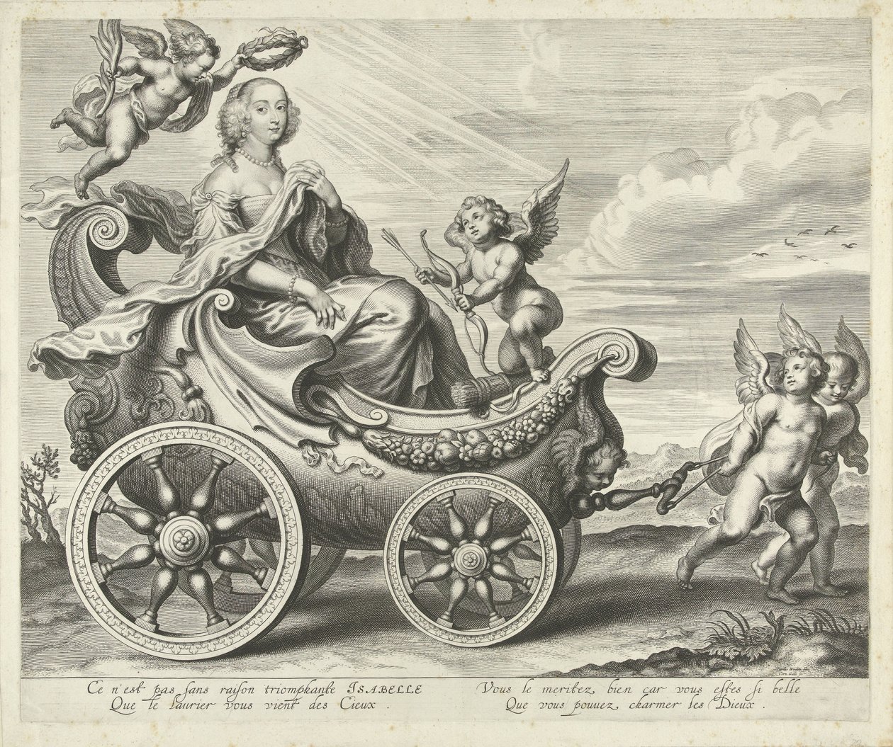 Clara Isabella de Ligne-Arenberg (?) i en triumfvogn af Cornelis Galle (I)