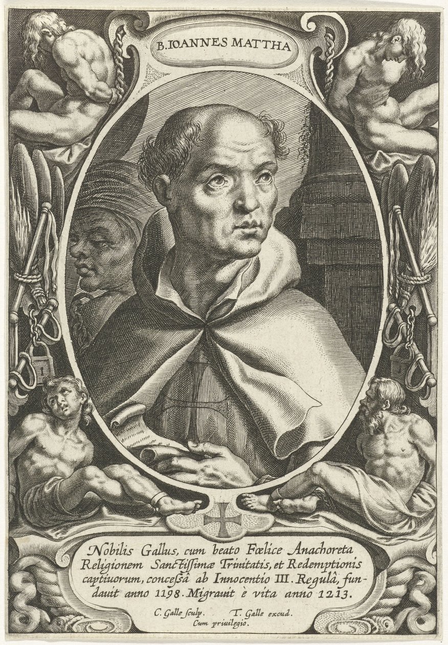 Sankt Johannes af Matha B. Ioannes Mattha (titel på objekt) Grundlæggerne af de religiøse ordener (serietitel) af Cornelis Galle (I)