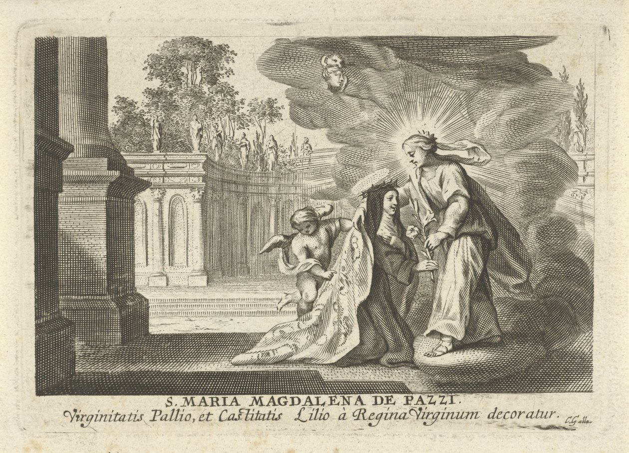 Maria giver en liljegren til St. Mary Magdalene de Pazzi af Cornelis Galle (I)