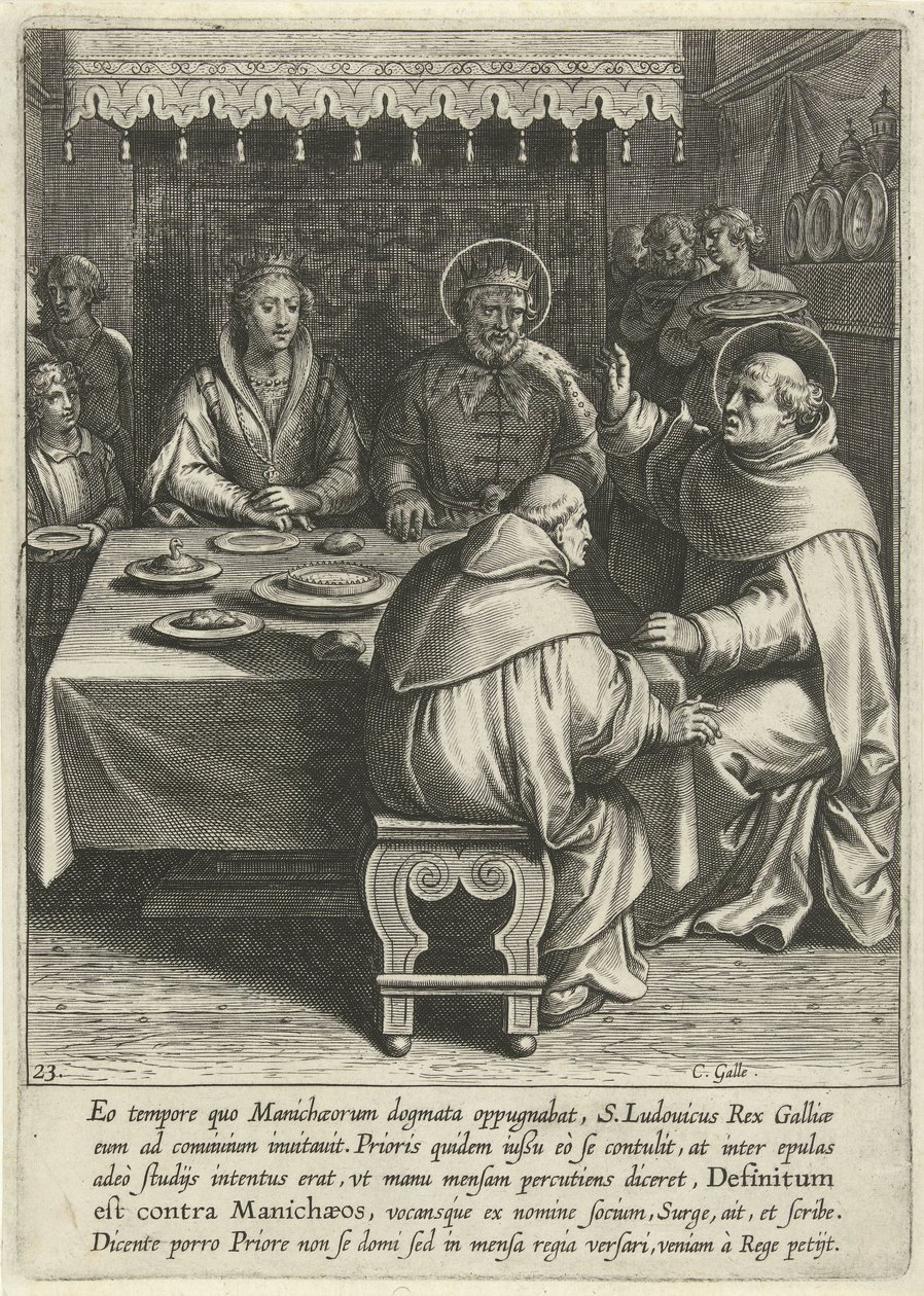 Thomas ved kong Ludvig af Frankrigs hof The Life of Saint Thomas Aquinas (serietitel) af Cornelis Galle (I)