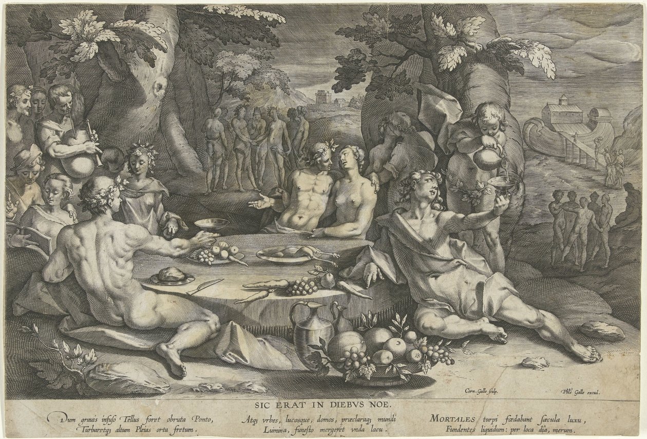 Syndigt leve i Noas dage Sic erat i diebus Noe (titel på objekt) af Cornelis Galle (I)