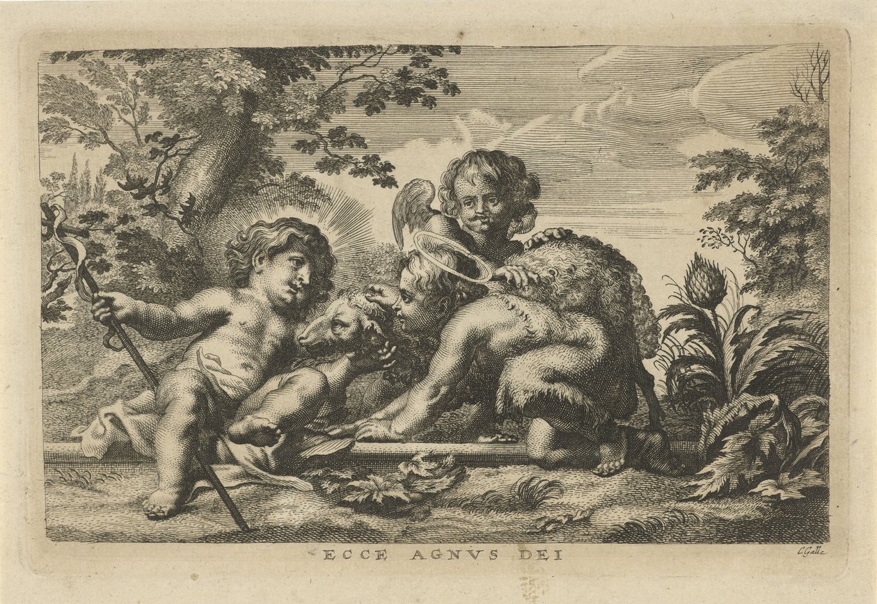 Johannes Døberen og Kristusbarnet med lam og engel af Cornelis Galle (II)
