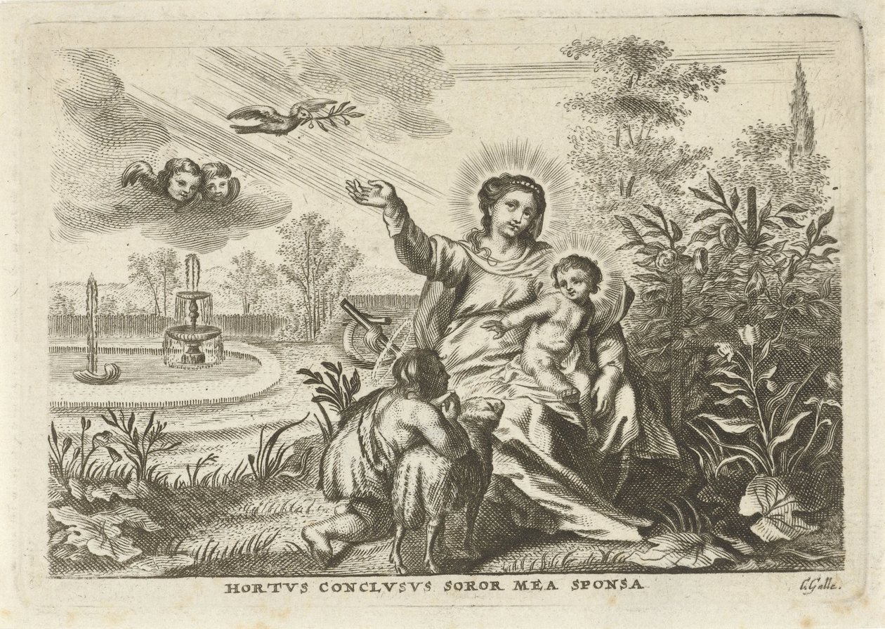 Maria mødte Kind en Johannes de Doper i de Hortus Conclusus af Cornelis Galle (II)