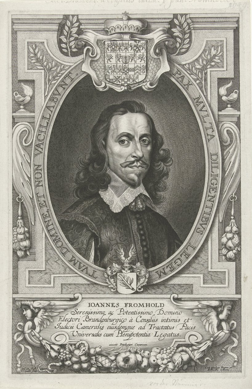 Portret af Johann Fromhold De mest berømte ambassadører for det kristne navn for at pacificere verden, klosteret og Osnabruga (...) (serietitel) af Cornelis Galle (II)
