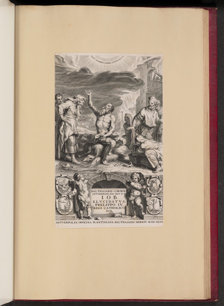 Titelblad for Balthasar Cordier, Iob Elvcidatvs af Cornelis Galle II after Abraham van Diepenbeeck