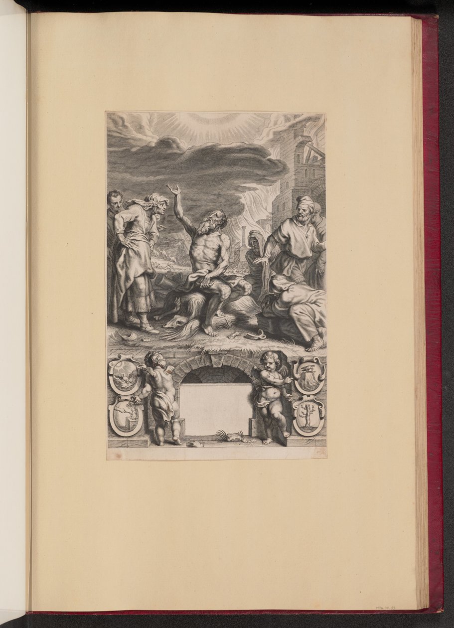 Titelblad for Balthasar Cordier, Iob Elvcidatvs af Cornelis Galle II after Abraham van Diepenbeeck