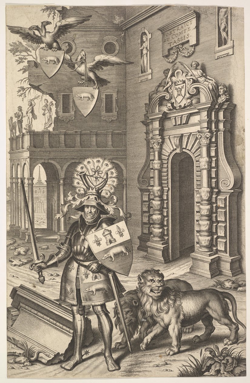 Allegorisk portræt af grev Tassis illustration fra Jean Jacques Chifflet, Les marques ..., 1645. af Cornelis Galle I