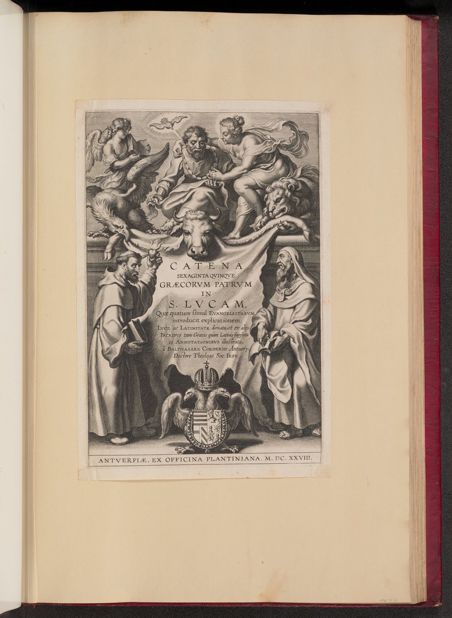 Titelblad for Balthasar Cordier, Chain of Sixty Qvinqve Graecorvm Patrvm i S. Lvcam... af Cornelis Galle I after Sir Peter Paul Rubens