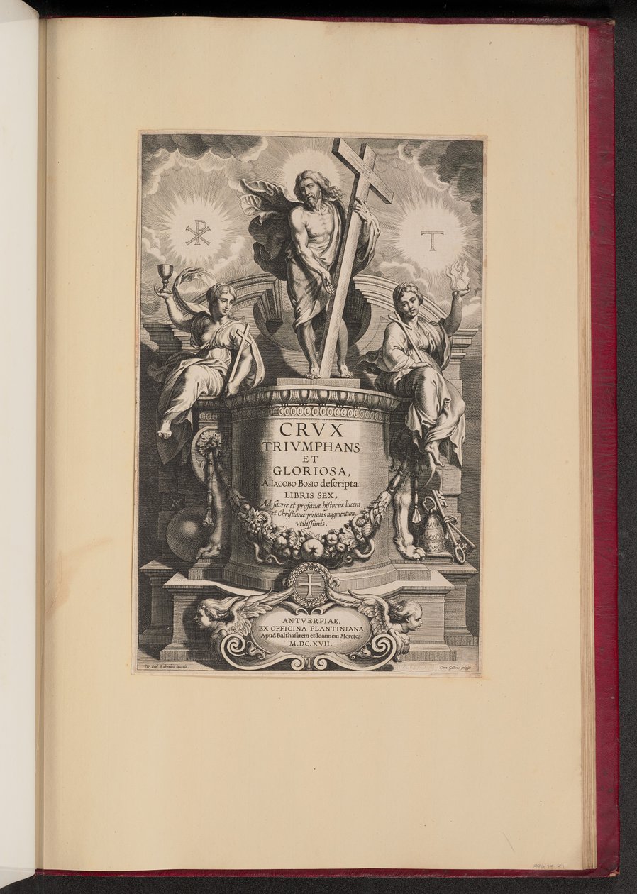 Titelside for Giacomo Bosio, Triumphant and Glorious Cross af Cornelis Galle I after Sir Peter Paul Rubens