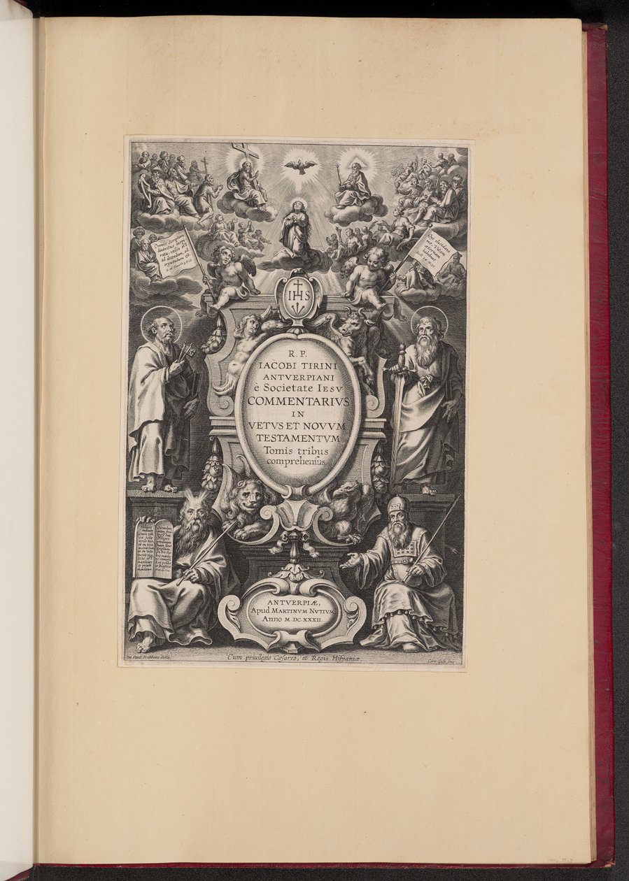 Titelside for R.P. James Tirinis "Kommentar til Det Gamle og Nye Testamente" af Cornelis Galle I after Sir Peter Paul Rubens