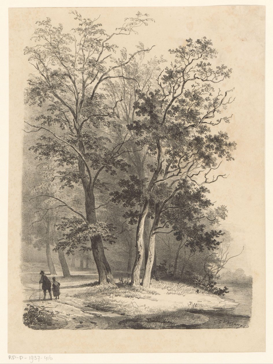 To figurer, der går i en skov af Cornelis Gerrit Verburgh