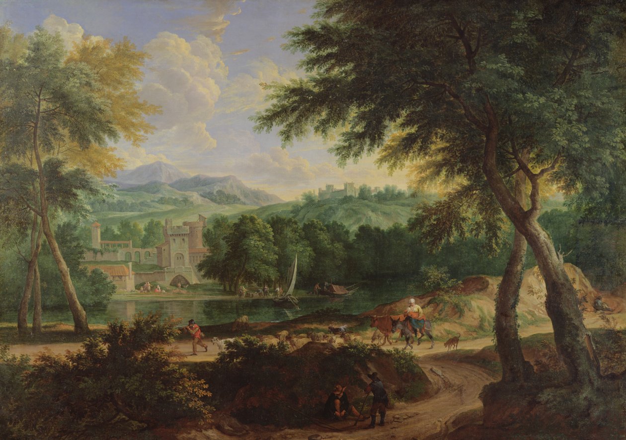 Landskab med en flok får af Cornelis Huysmans