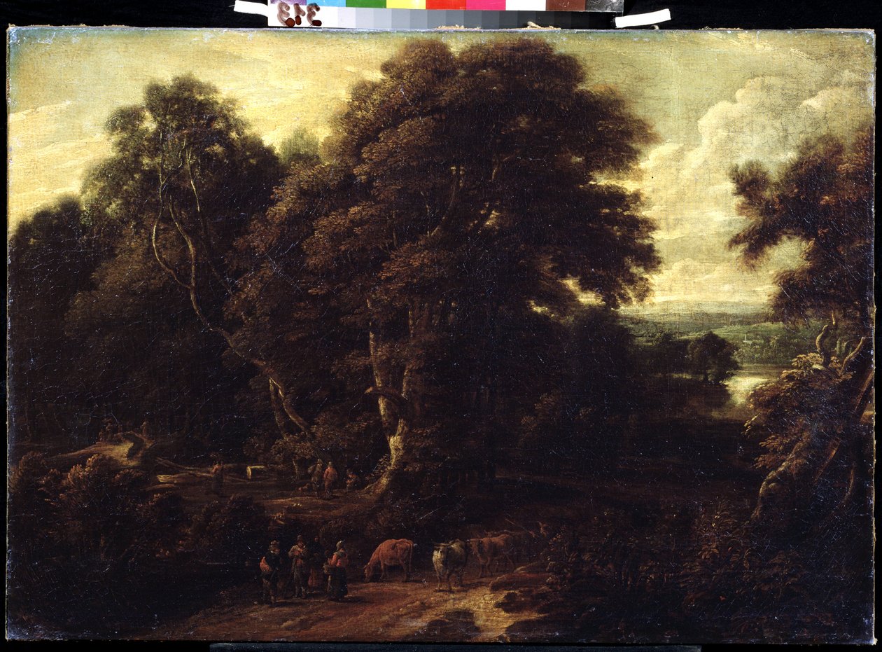 ""Landskab af Flandern med flok køer"" Maleri af Constantinus Cornelis Huysmans (1648-1727) Pushkin Museum, Moskva af Cornelis Huysmans