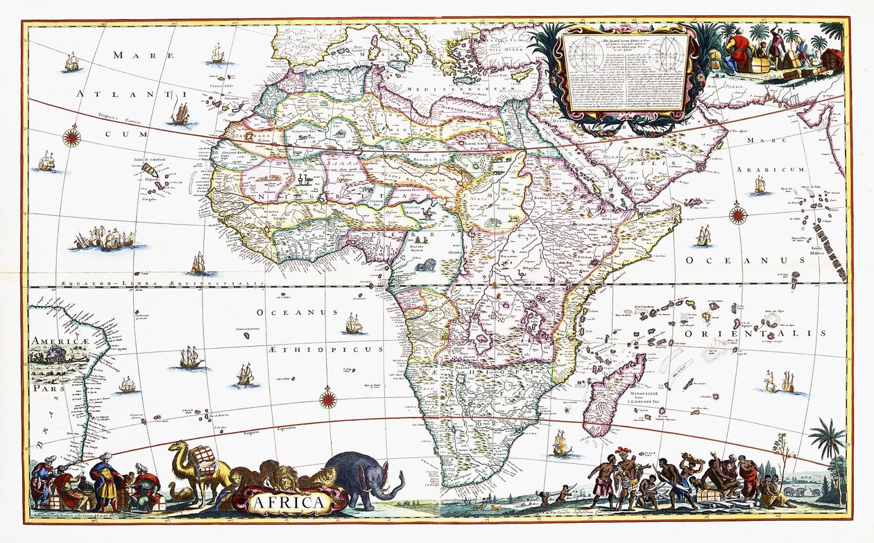 Kort over Afrika, ca. 1696 (håndkoloreret gravering) af Cornelis III Danckerts