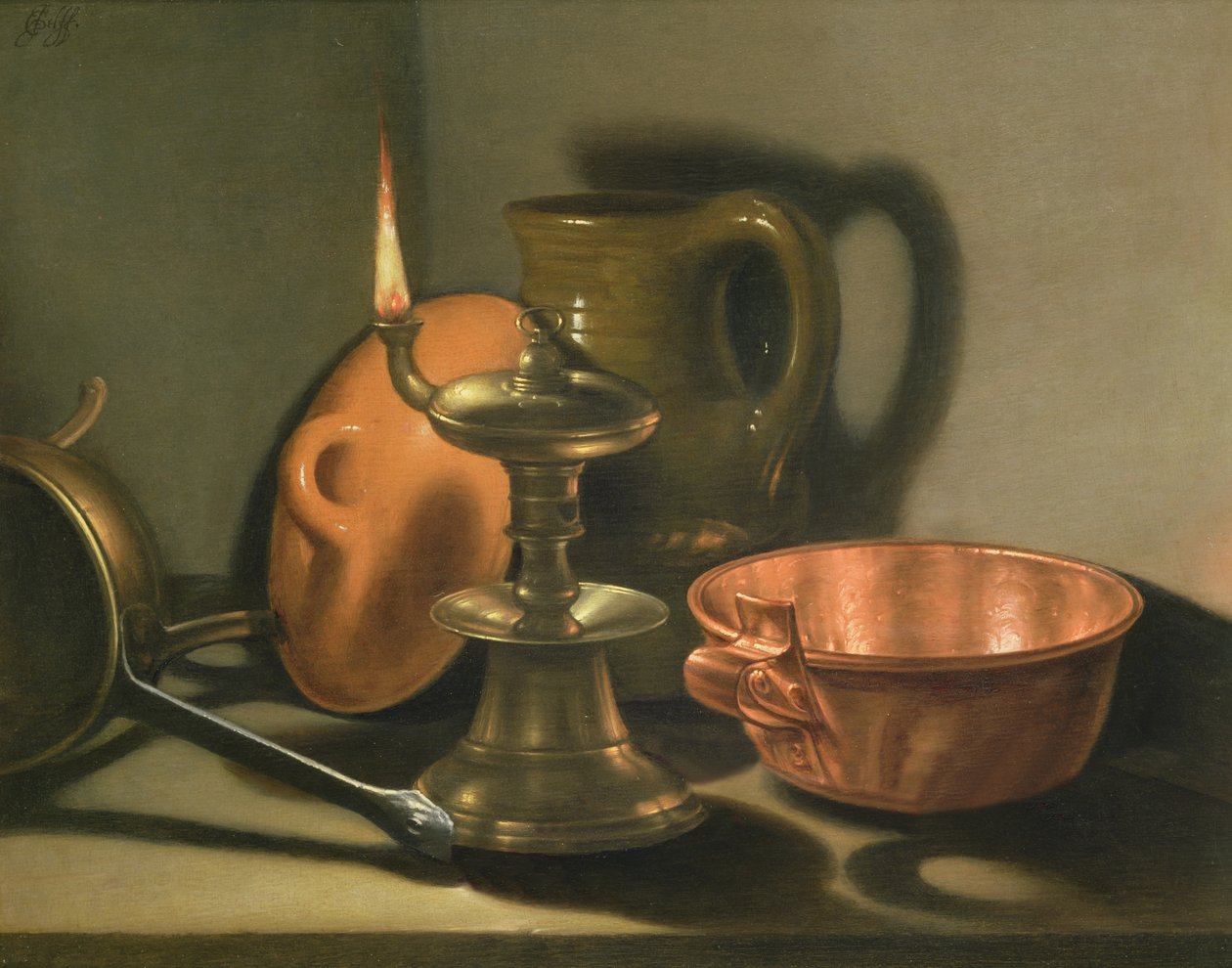 Et stilleben med en olielampe af Cornelis Jacobsz