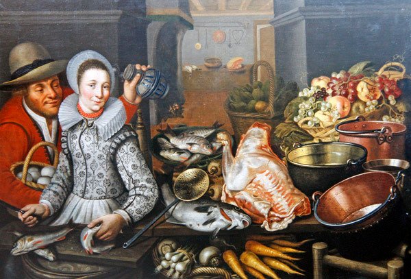 Køkkenstilleben med to figurer (olie på lærred) af Cornelis Jacobsz Delff