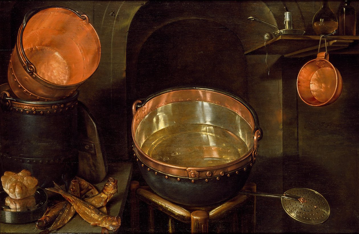 Stilleben af køkkenredskaber, begyndelsen af det 17. århundrede af Cornelis Jacobsz Delff