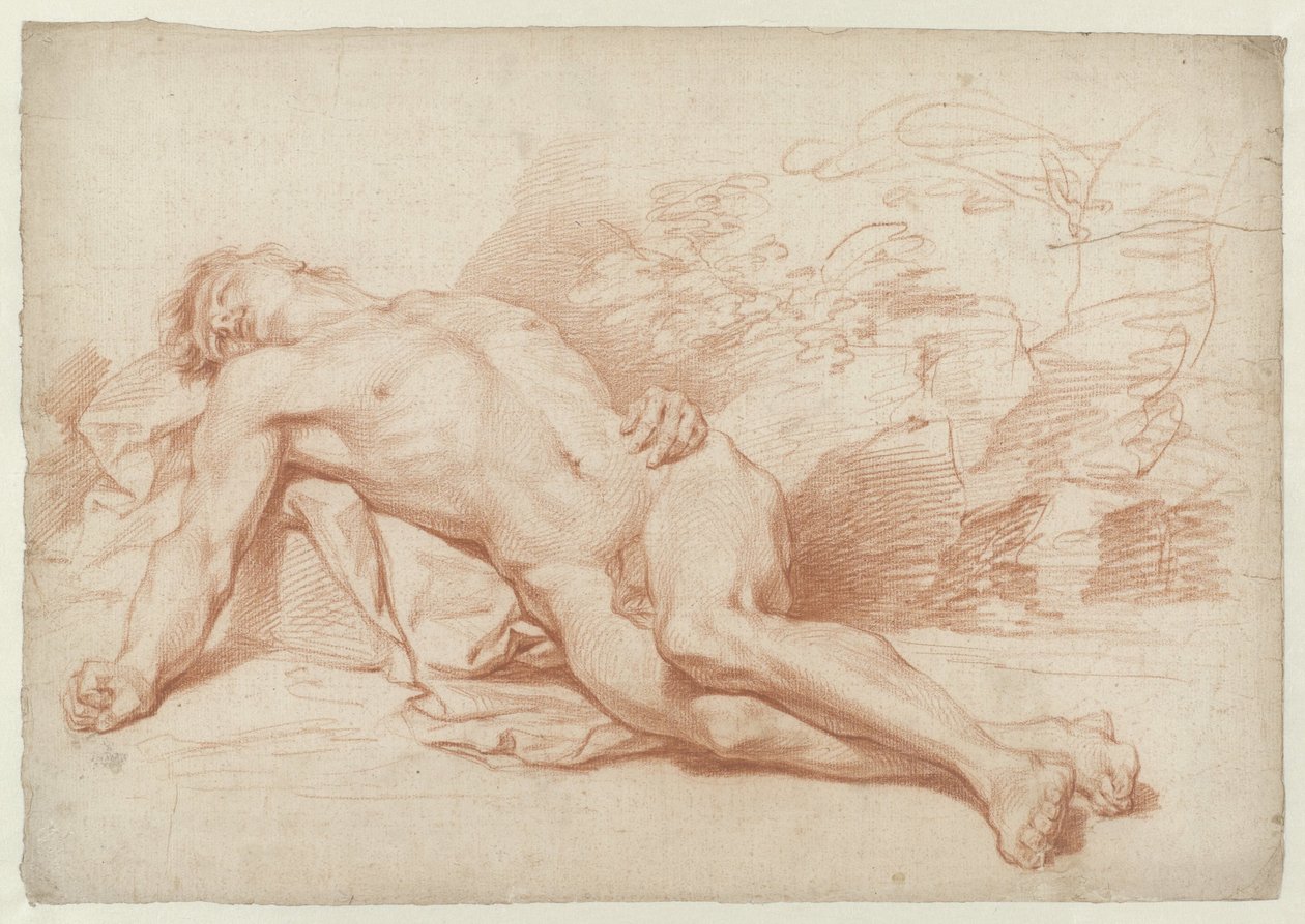 Liggende nøgen mand af Cornelis Joseph d