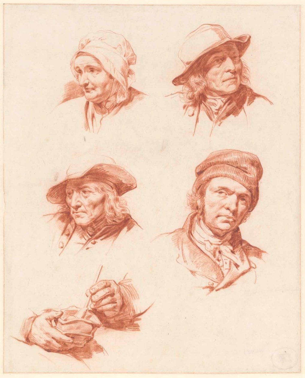 Et studieark med hoveder af Cornelis Kruseman