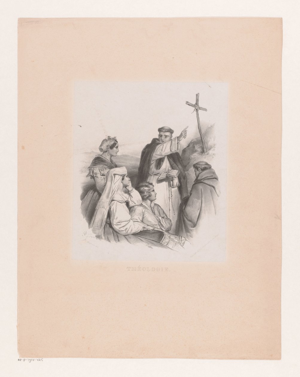 Kompagni og munke ved et kors Teologi (titel på objekt) af Cornelis Kruseman