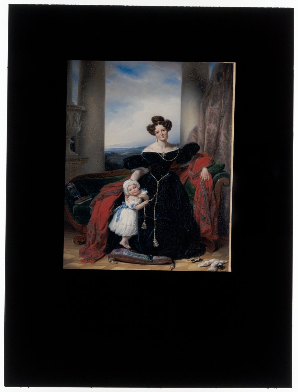 Portræt af en dame, der sidder på en Biedermeier-sofa, ledsaget af sin datter af Cornelis Kruseman