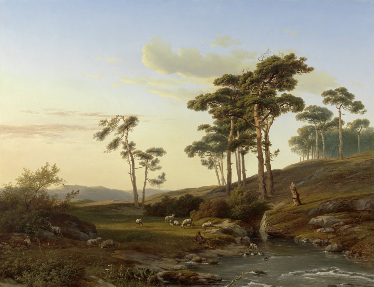 Aftenstemning med hyrde af Cornelis Lieste (signed by artist)