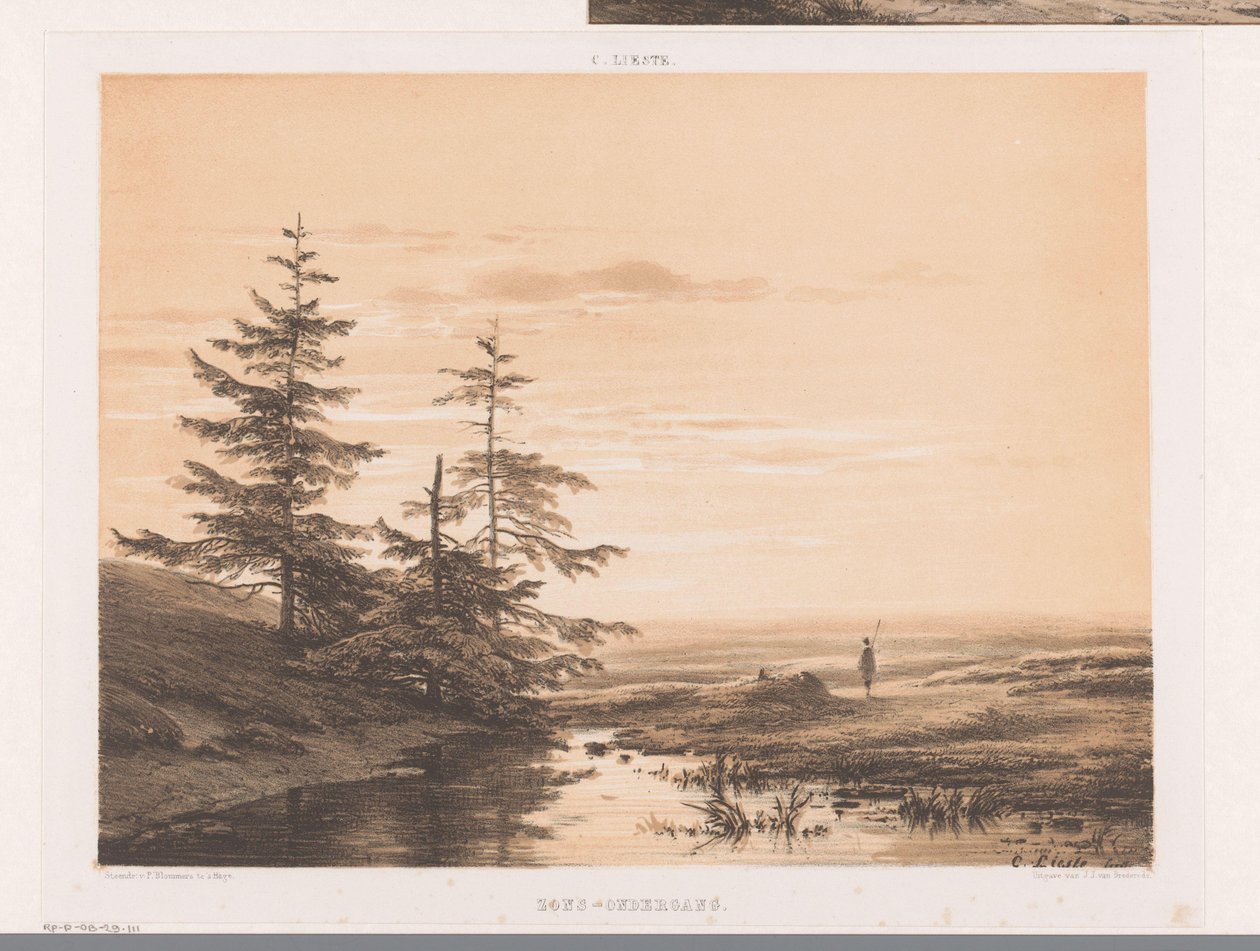 Landskab med solnedgang Solnedgang (titel på objekt) af Cornelis Lieste