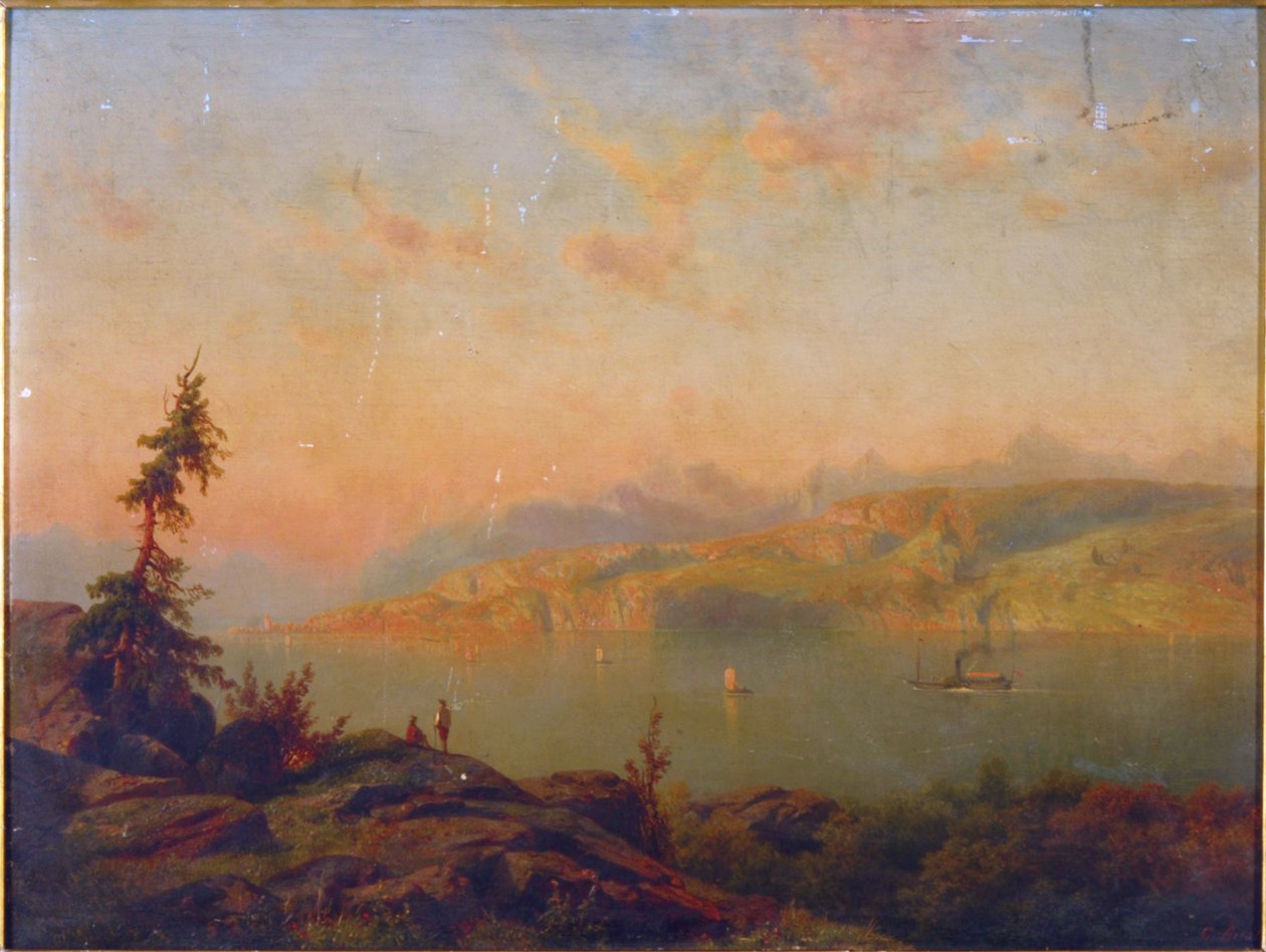 Rejsende hviler ved floden af Cornelis Lieste