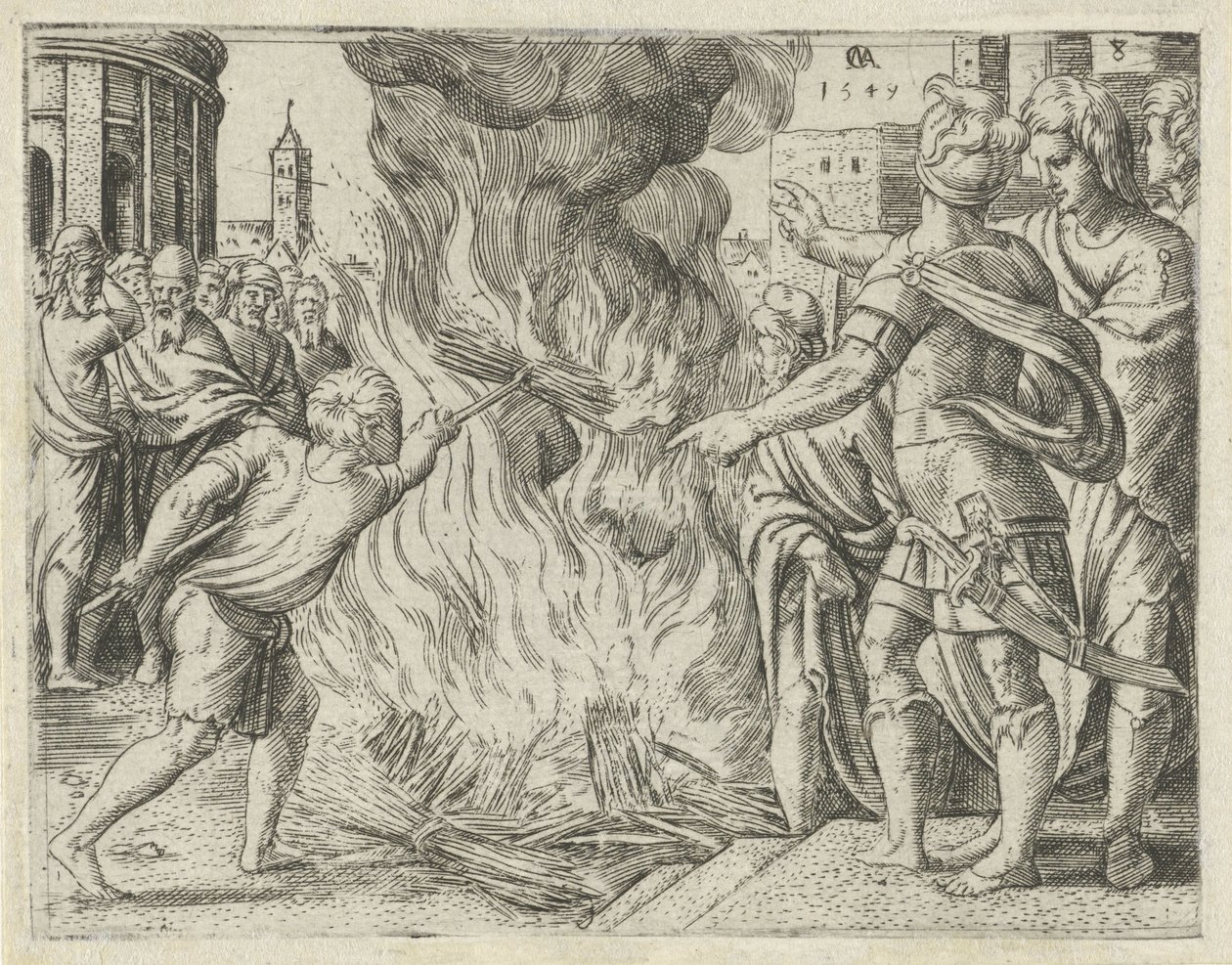 Filisterne brænder Samsons kone og svigerfar History of Samson (serietitel) af Cornelis Massijs