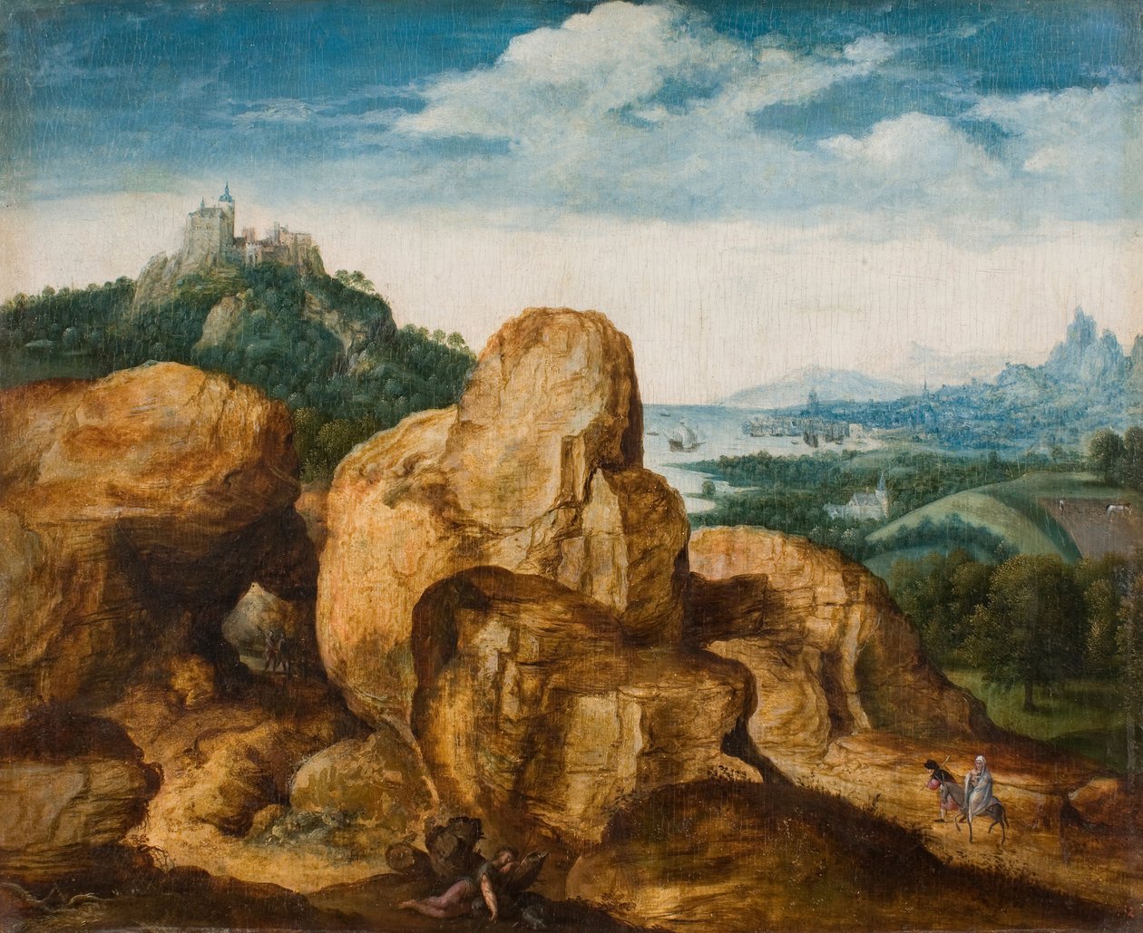 Landskab med flugt til Egypten, ca 1545 af Cornelis Massys