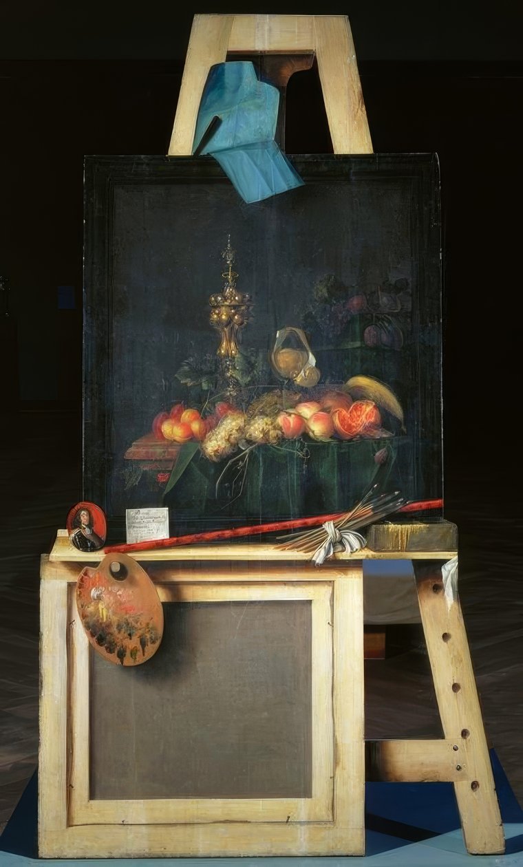 Malers staffeli med stilleben af ​​frugt af Cornelis Norbertus Gysbrechts