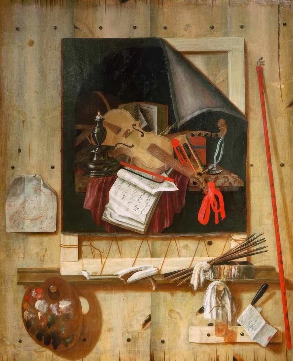 Trompel’Oeil med studievæg og vanitas stilleben af Cornelis Norbertus Gysbrechts