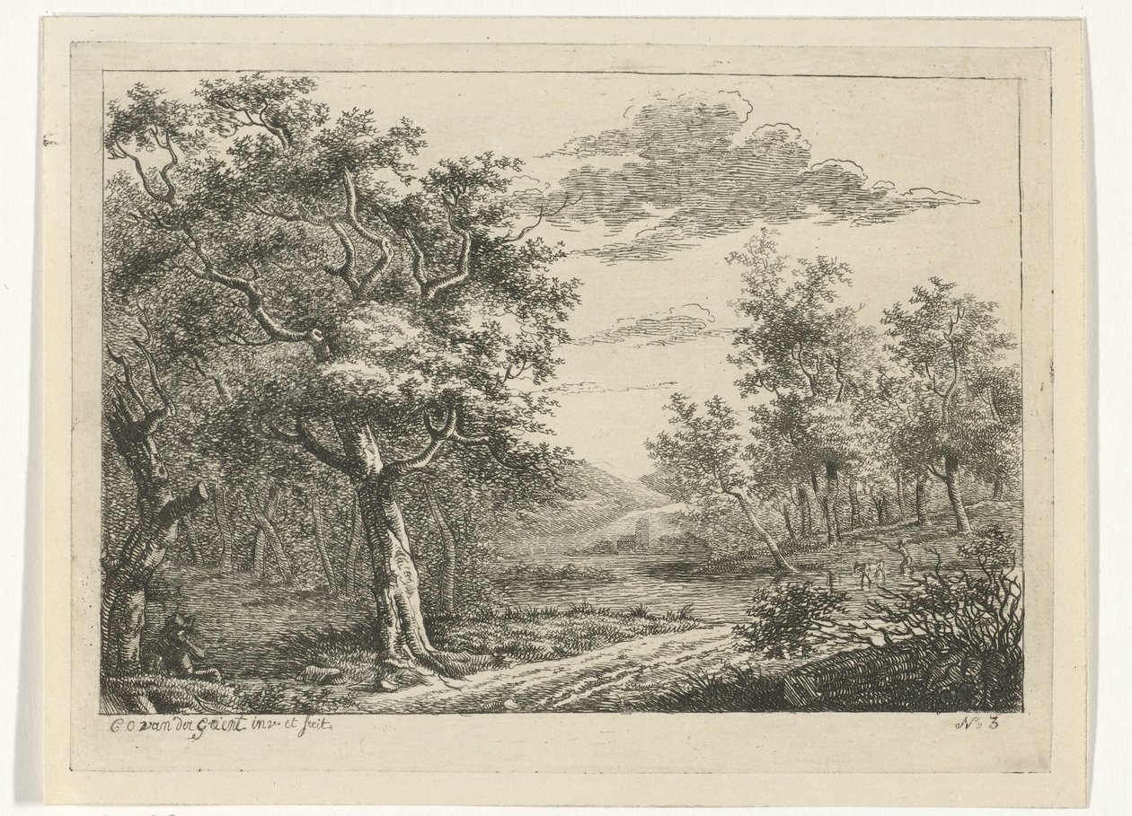 Landskab med figurer og kvæg Landskaber med kvæg (serietitel) af Cornelis Ouboter van der Griendt