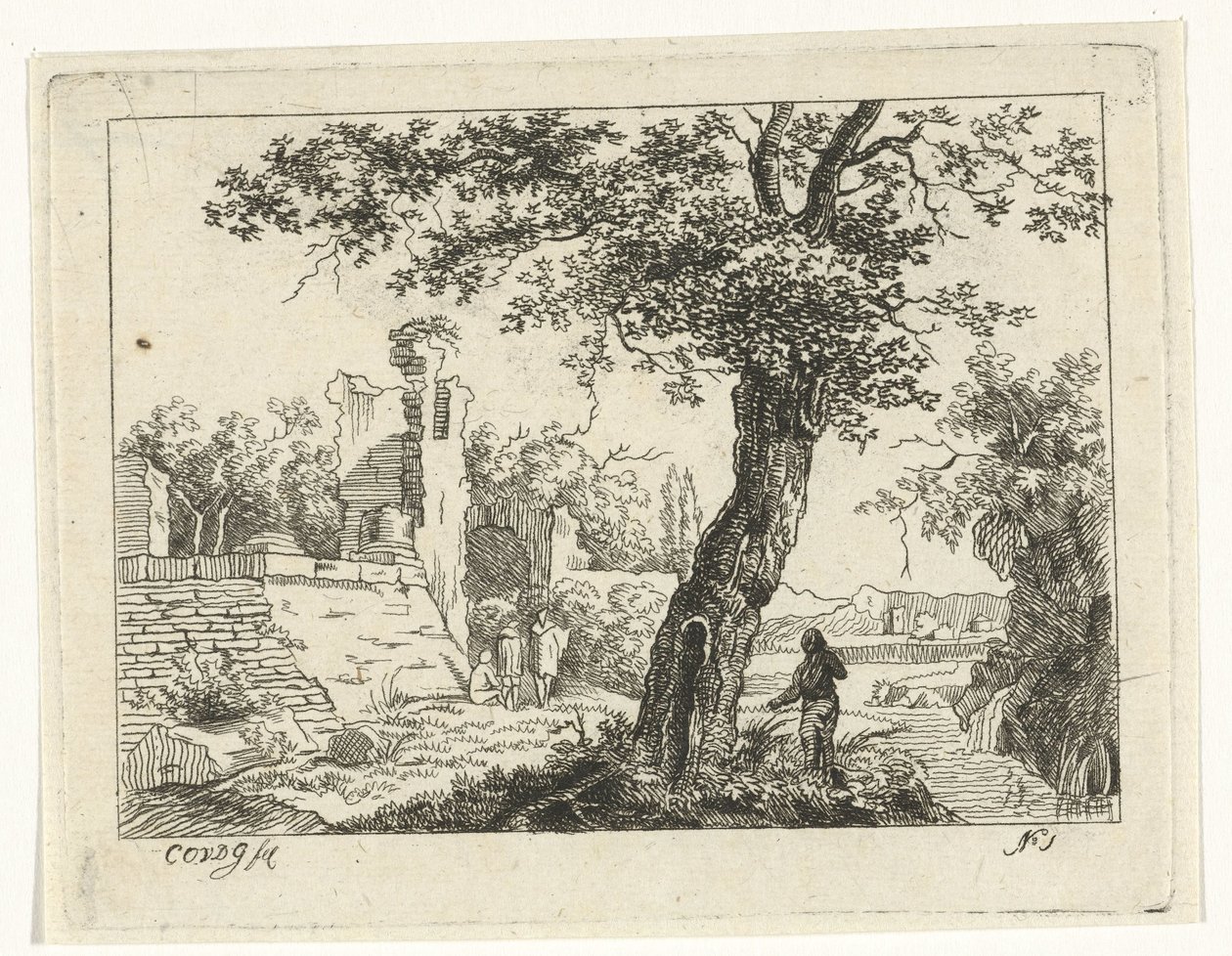 Landskab med ruin af Cornelis Ouboter van der Griendt