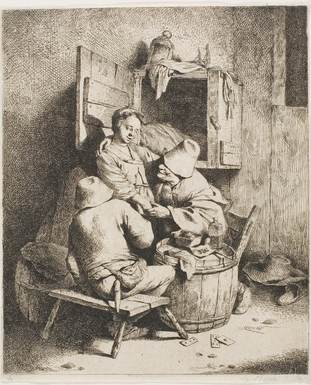 En ung mand kærtegner den unge værtinde af Cornelis Pietersz. Bega
