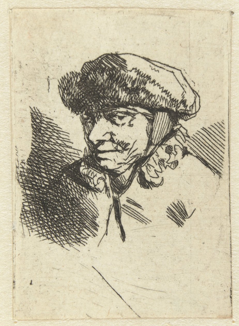 Gammel kvinde med pelshat af Cornelis Pietersz. Bega