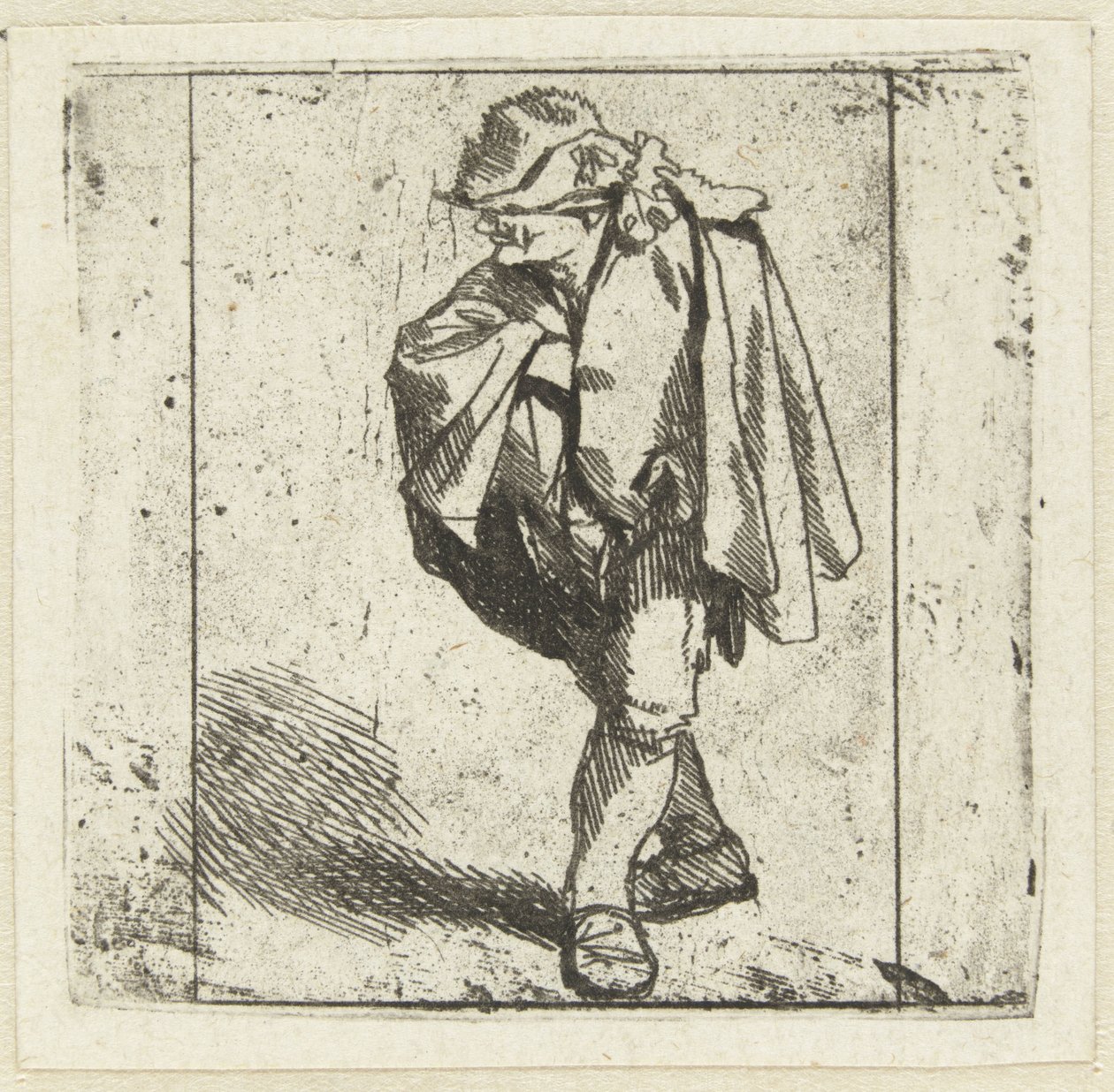 Stående mand med højre hånd på brystet gemt i kappen af Cornelis Pietersz. Bega